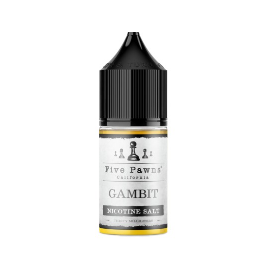 Five Pawns Gambit Salt Likit 30ml şişesi, siyah kapaklı.
