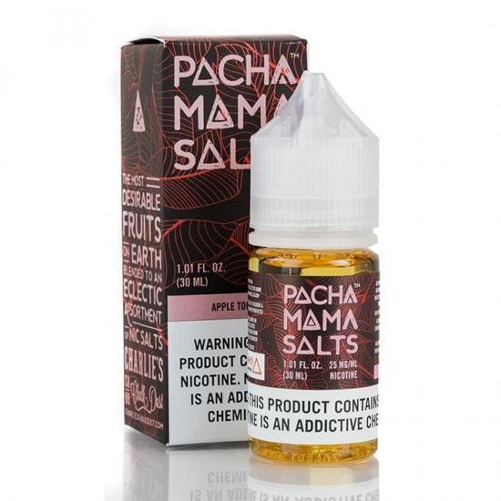 Pachamama Apple Tobacco Salt likit 30ml şişesi ve kutusu.
