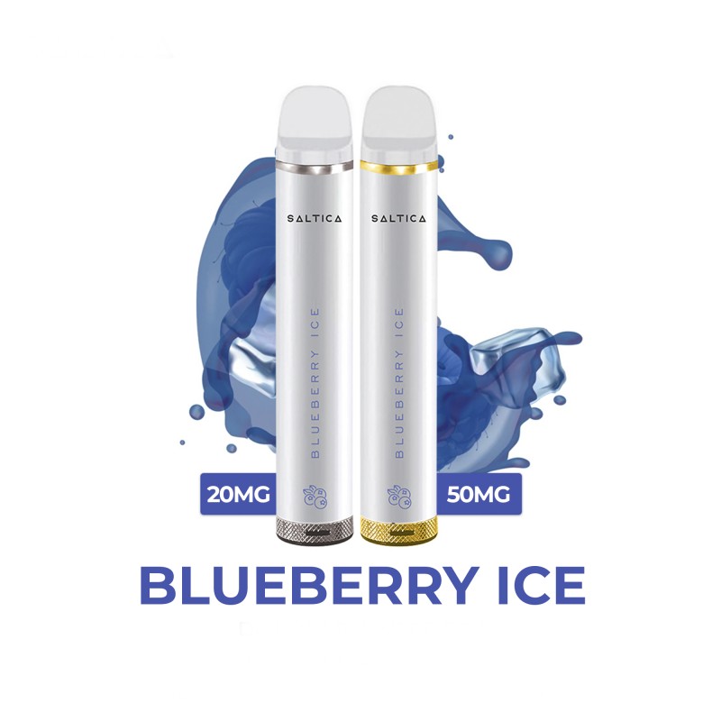 Saltica Blueberry Ice tek kullanımlık vape, 20mg ve 50mg nikotin seçenekleri.