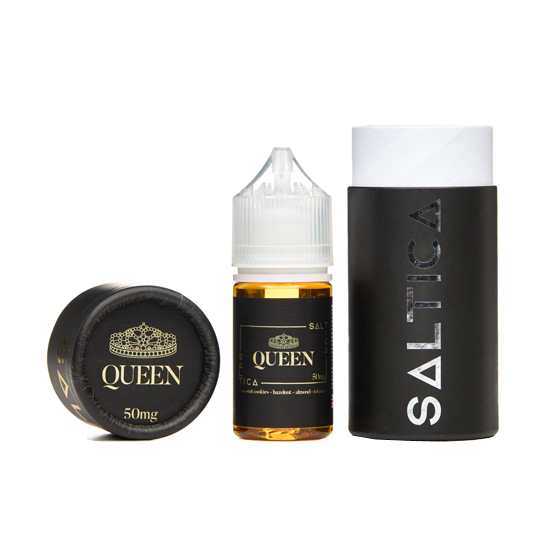 Saltica Queen Salt Likit 50mg, siyah ambalajlı premium likit şişesi.