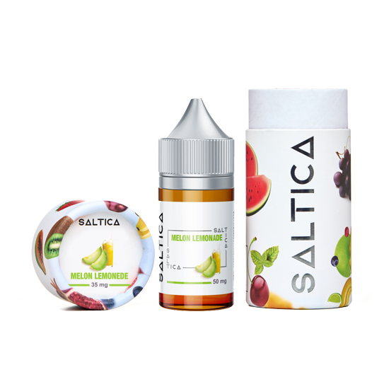 Saltica Melon Lemonade Salt Likit şişe ve kutu seti, meyveli aroma.