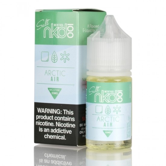 NKD 100 Salt E-Liquid Menthol Arctic Air 35mg 30ml likit şişesi ve kutusu.
